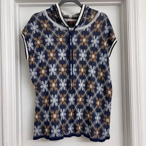 Happy Sheep Women's Knit Sweater Vest Boho Flowers Blue Sz S